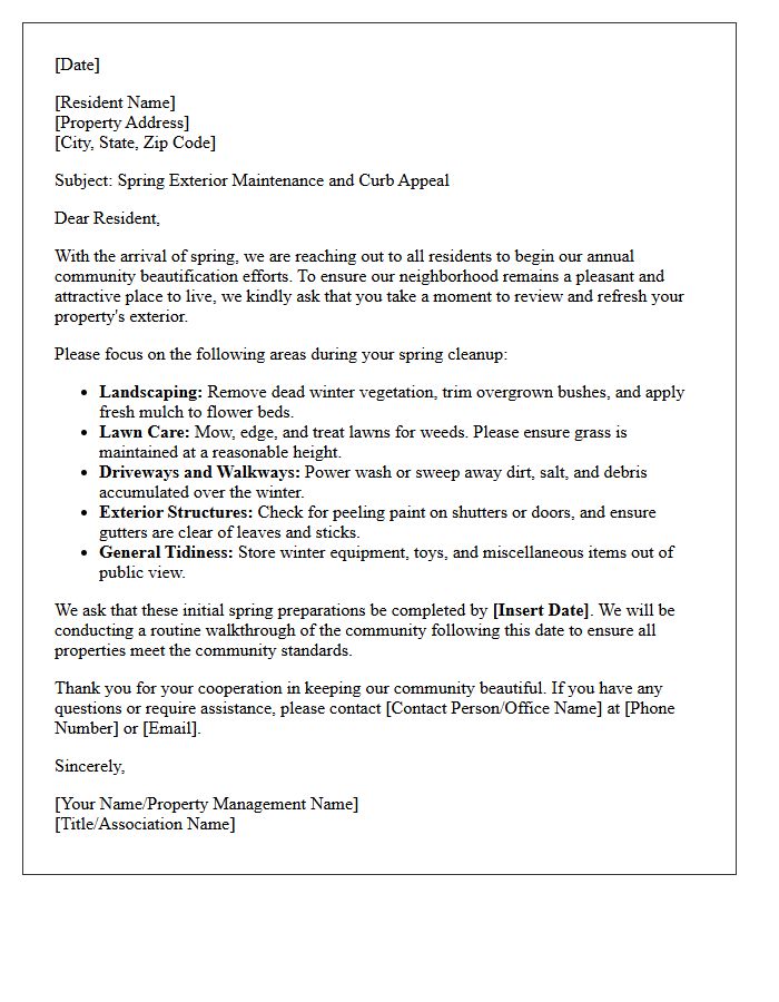 Exterior Curb Appeal Spring Preparation Letter