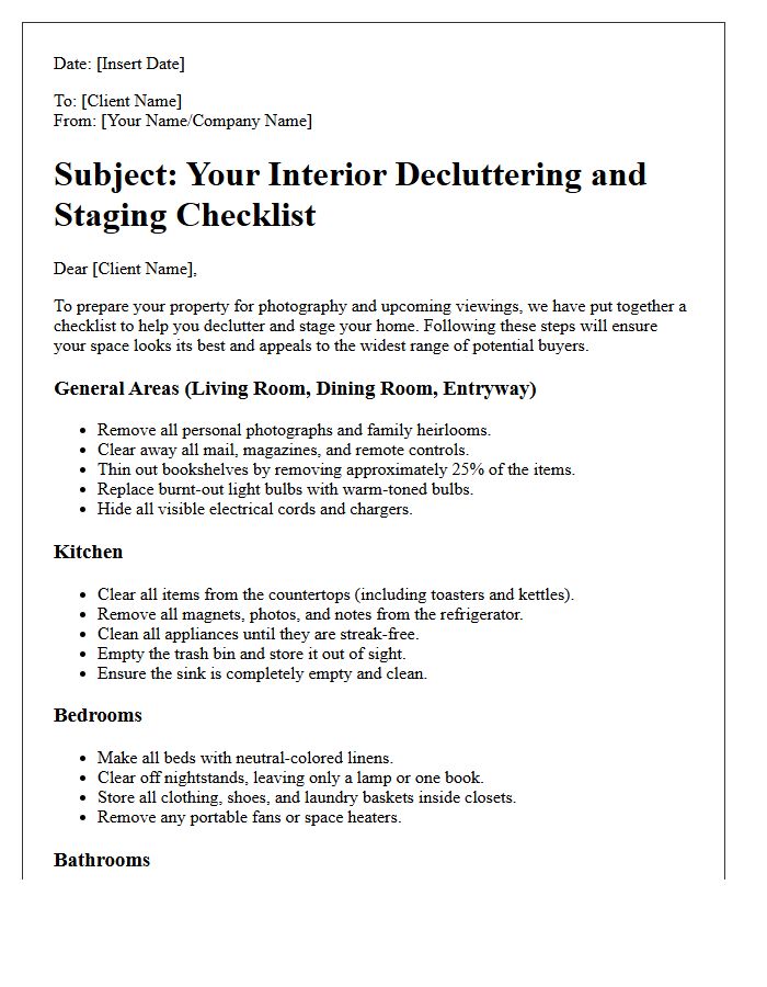 Interior Decluttering And Staging Checklist Letter