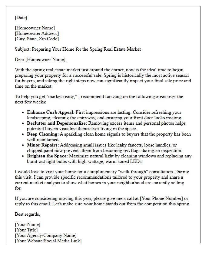 Pre-Listing Spring Market Preparation Letter