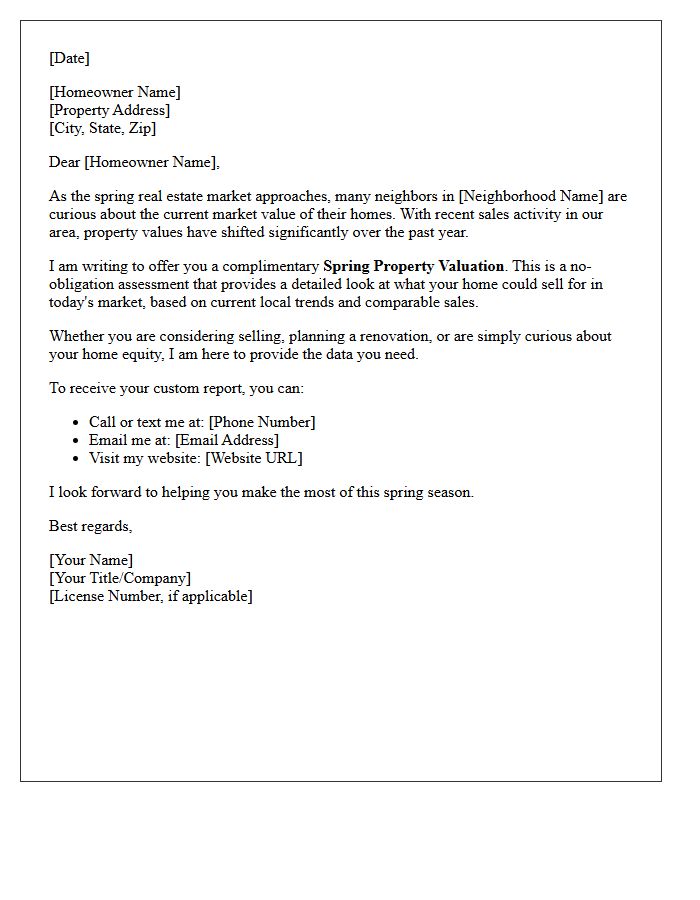 Neighborhood Spring Property Valuation Letter