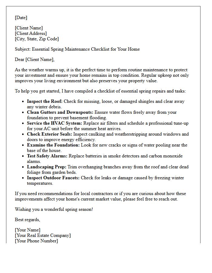 Essential Spring Repairs Real Estate Checklist Letter