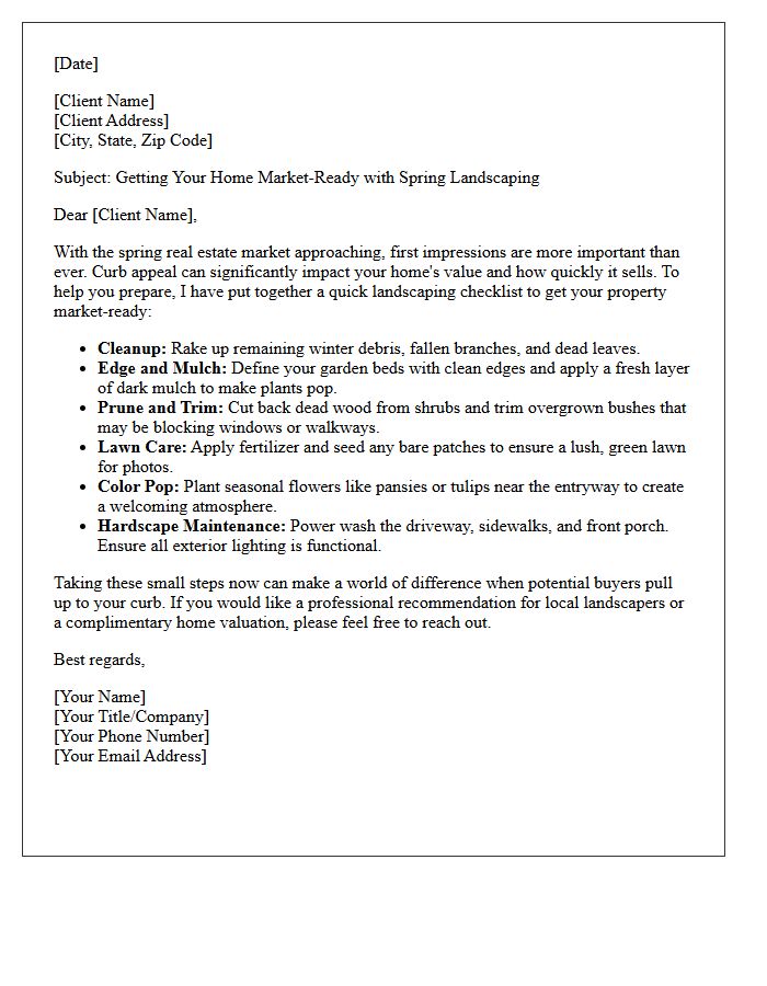 Spring Market Ready Landscaping Checklist Letter