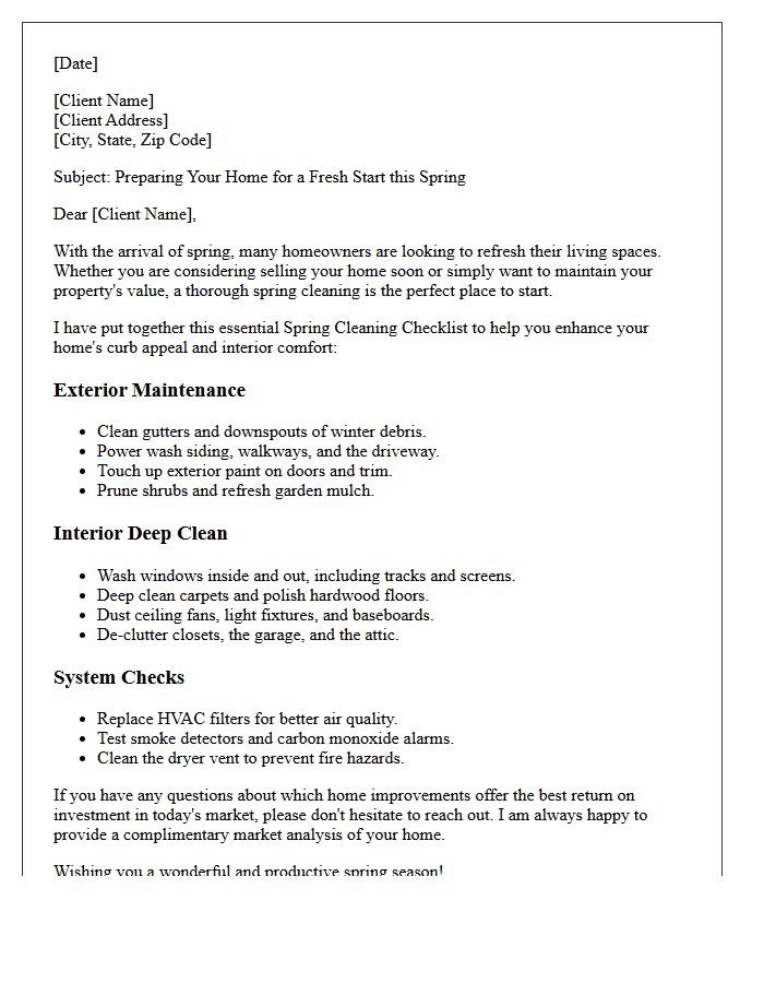 Spring Cleaning Real Estate Checklist Letter