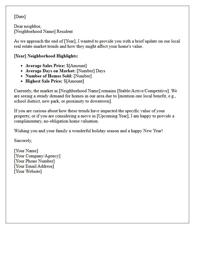 End Of Year Neighborhood Market Update Letter