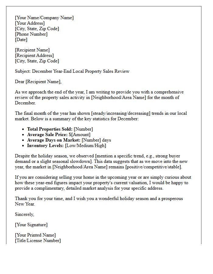December Local Property Sales Review Letter