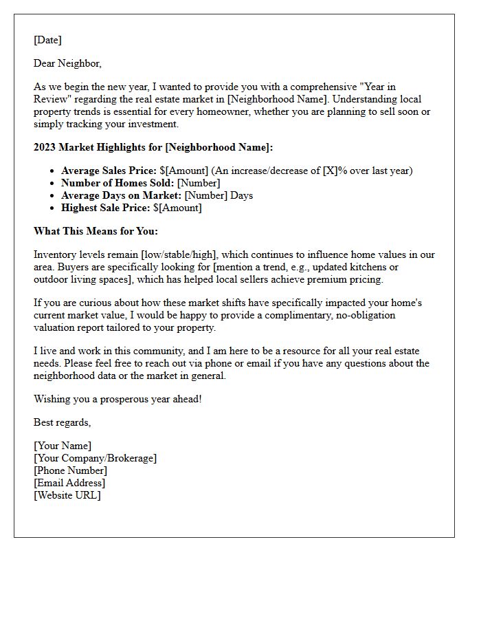 Neighborhood Home Values Year In Review Letter