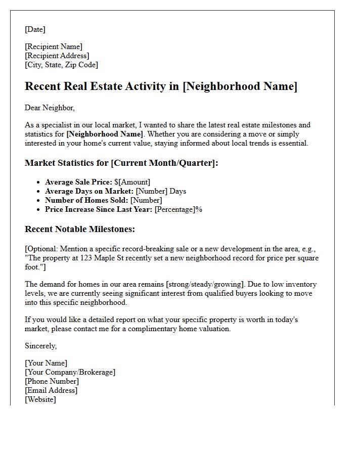 Neighborhood Real Estate Milestones And Statistics Letter