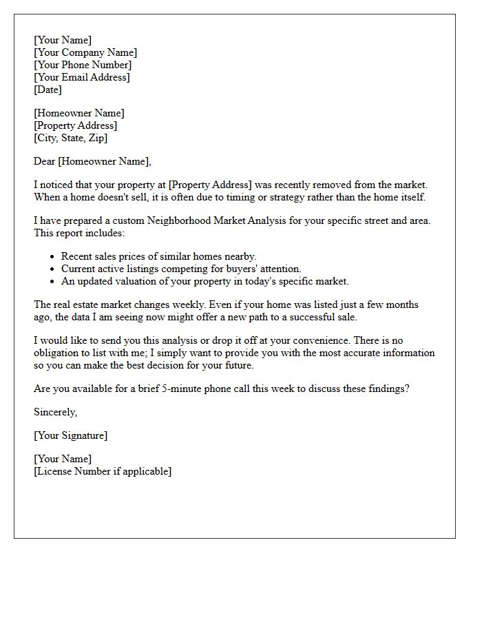 Expired Listing Neighborhood Market Analysis Letter