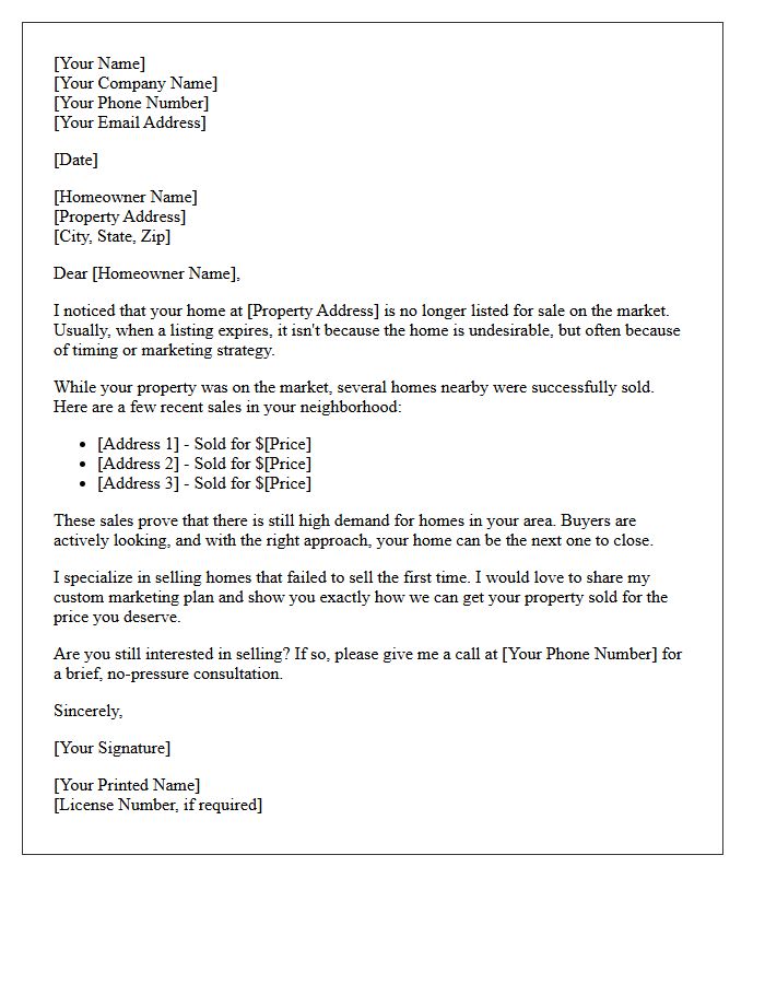Recent Neighborhood Sales Expired Listing Letter