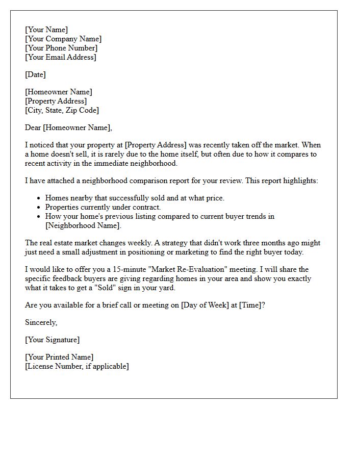 Unsold Property Neighborhood Comparison Letter