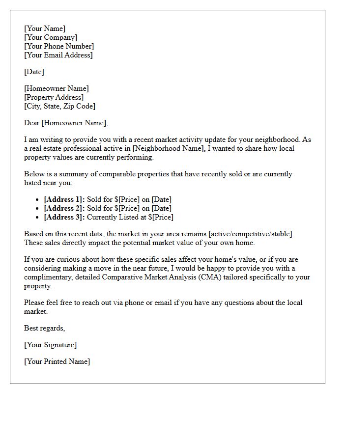 Neighborhood Market Comparison Letter
