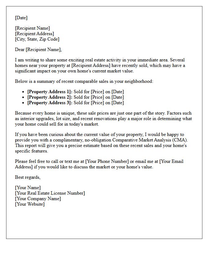 Recent Neighborhood Sold Comparison Letter