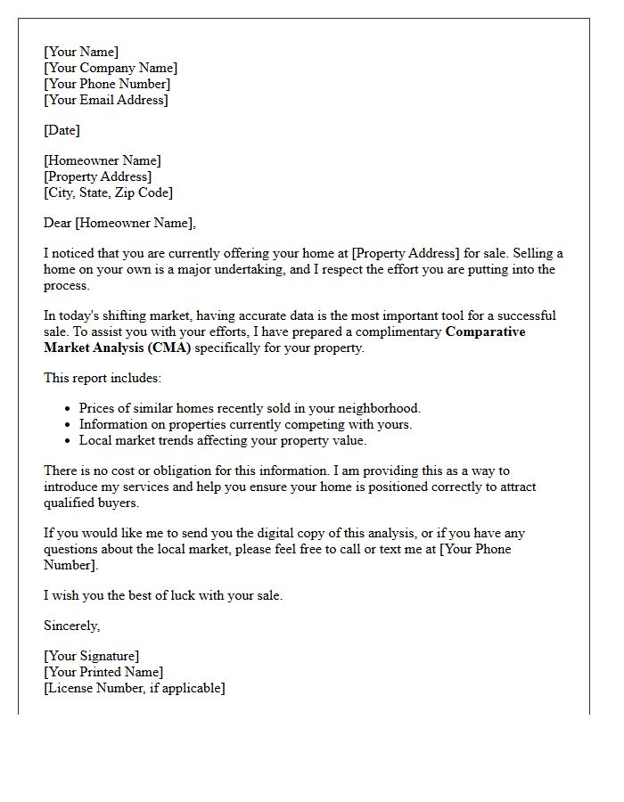 For Sale By Owner Market Analysis Letter