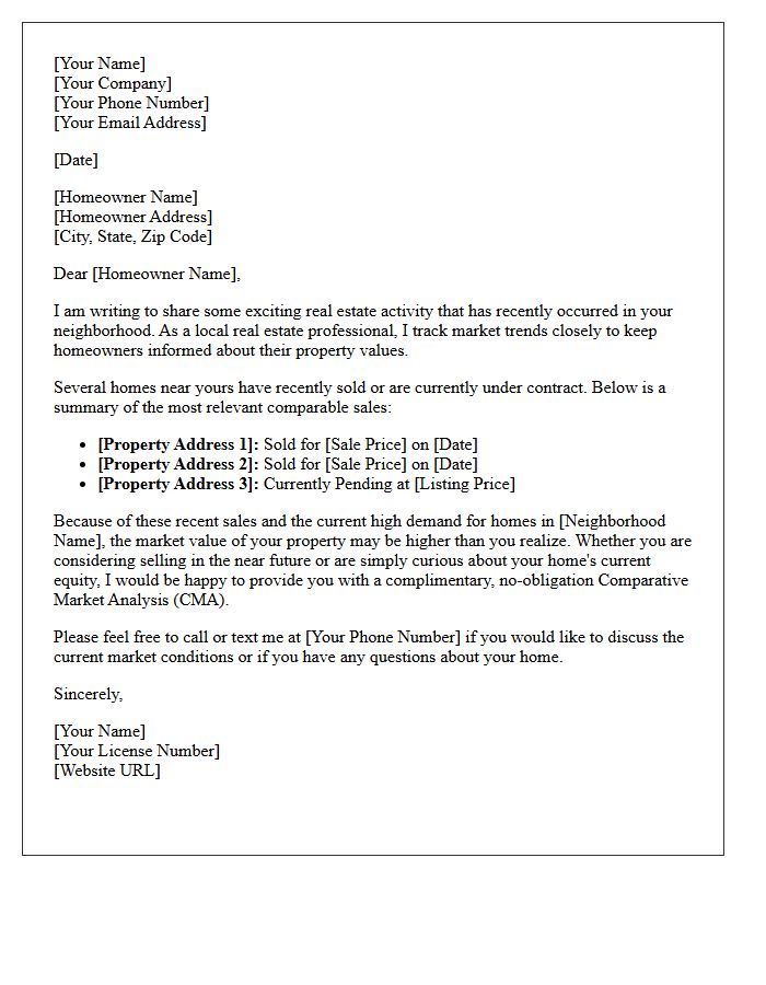 Comparable Neighborhood Sales Letter