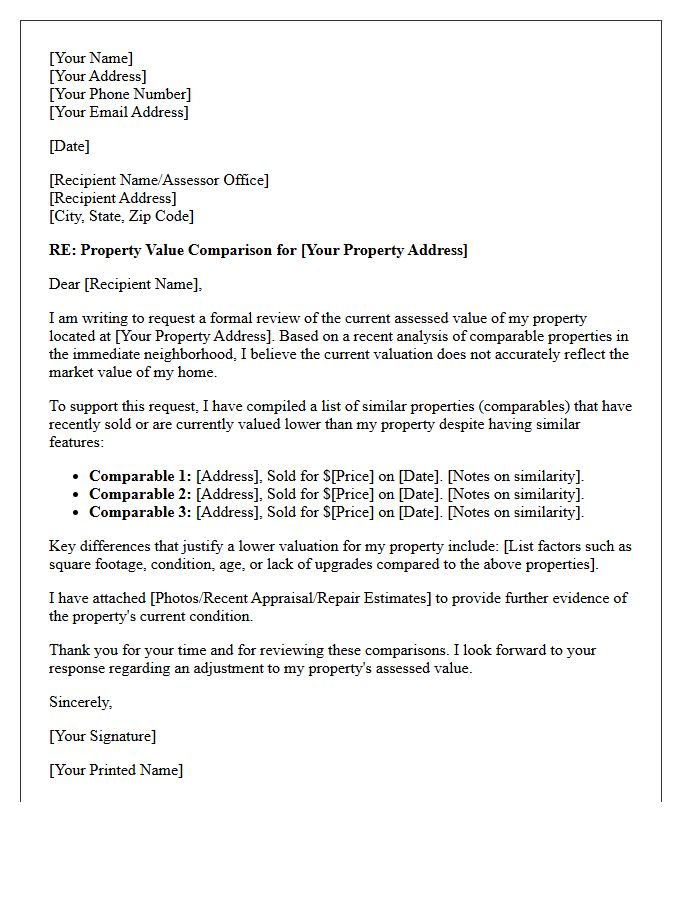 Local Property Value Comparison Letter