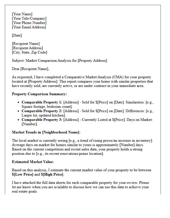 Local Housing Market Comparison Letter