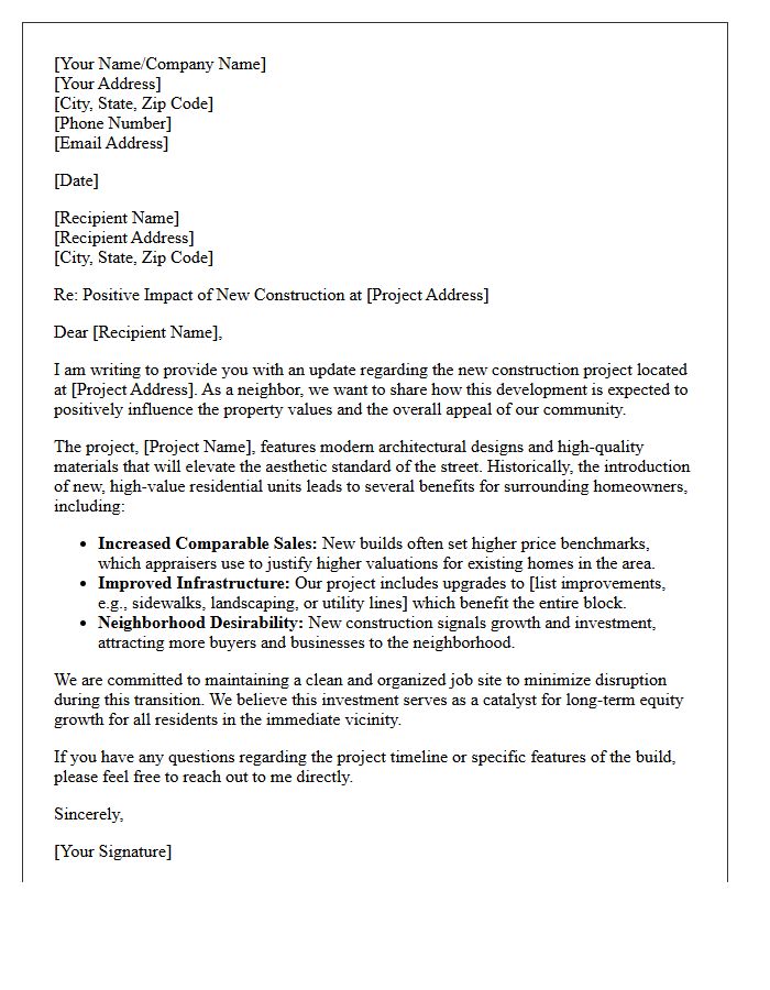 New Construction Positive Impact On Property Value Letter