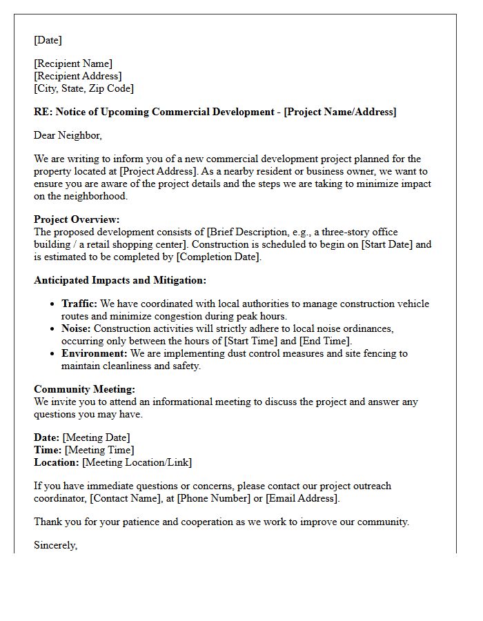 Upcoming Commercial Development Neighborhood Impact Letter