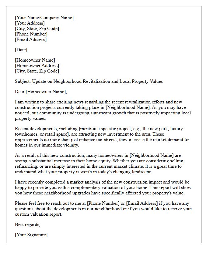 Neighborhood Revitalization And New Construction Value Letter