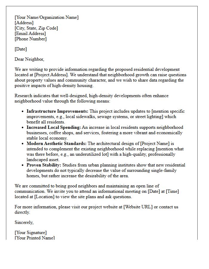 High-Density Housing Construction Neighborhood Value Letter