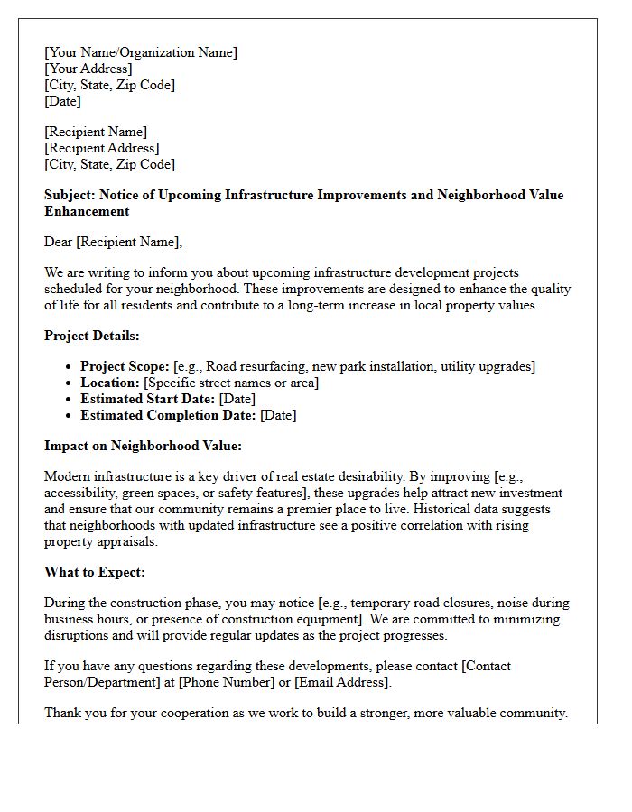 Infrastructure Development And Neighborhood Value Increase Letter