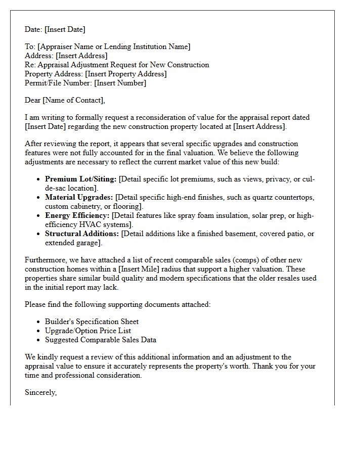 Real Estate Appraisal Adjustment For New Construction Letter
