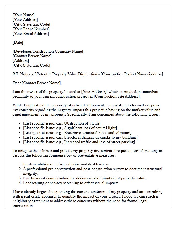 Mitigating Property Value Loss From Nearby Construction Letter