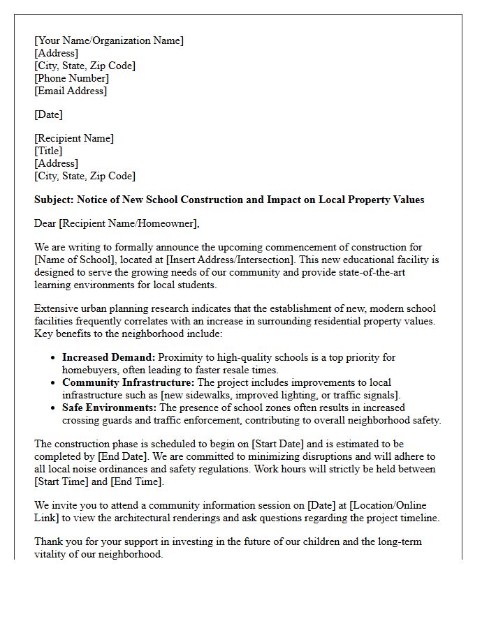 New School Construction And Surrounding Neighborhood Value Letter