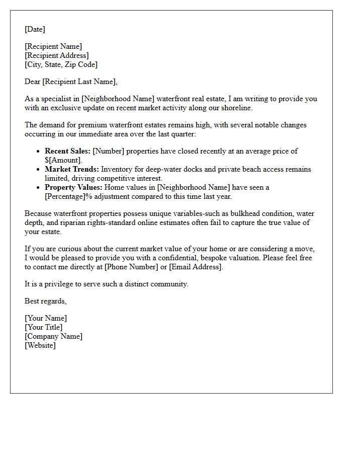 Exclusive Waterfront Property Neighborhood Update Letter