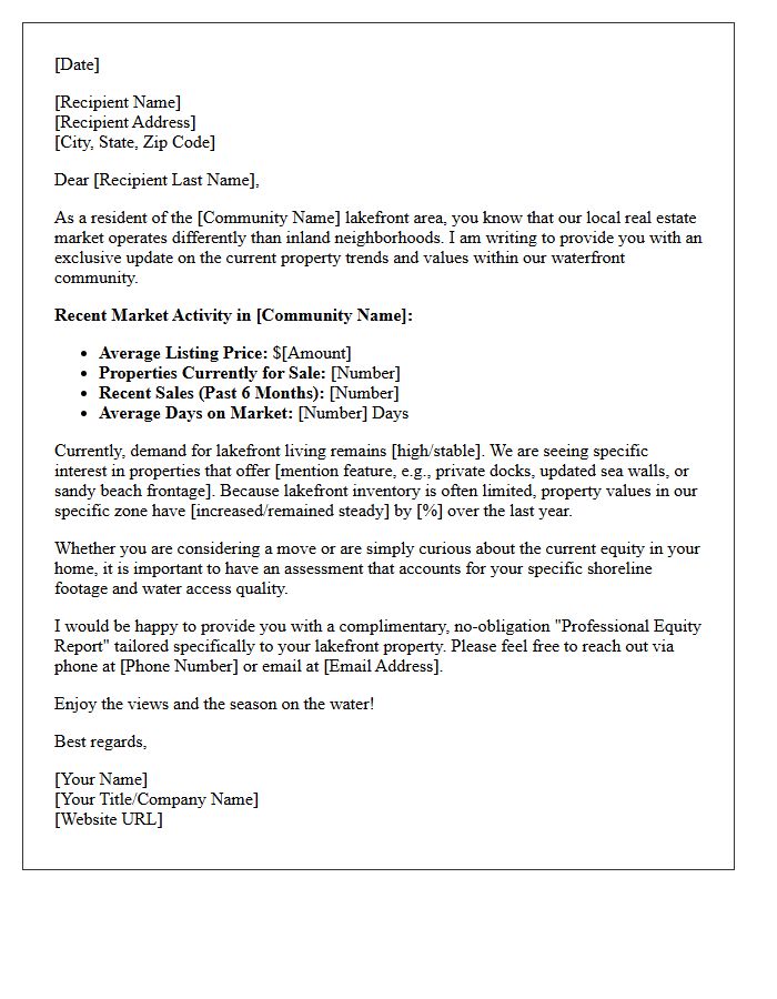 Lakefront Community Property Market Update Letter