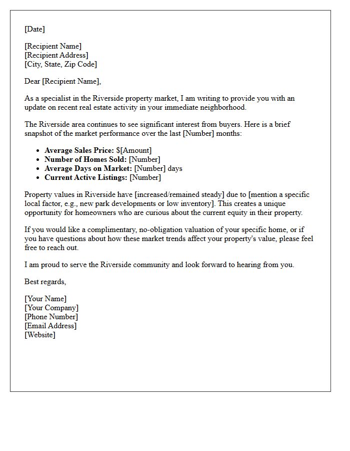 Riverside Property Neighborhood Market Update Letter