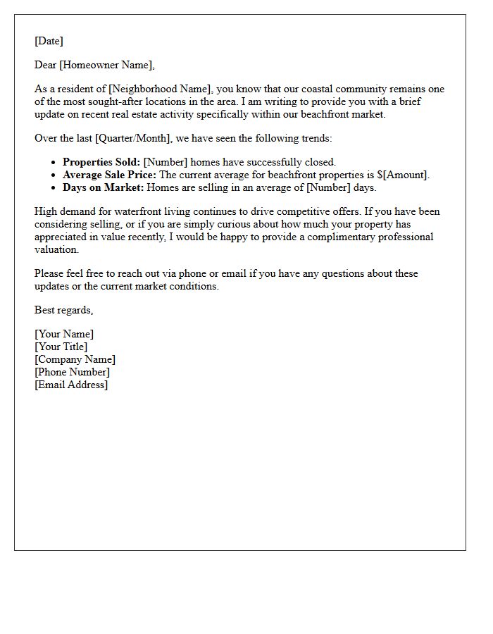 Beachfront Neighborhood Property Sales Update Letter
