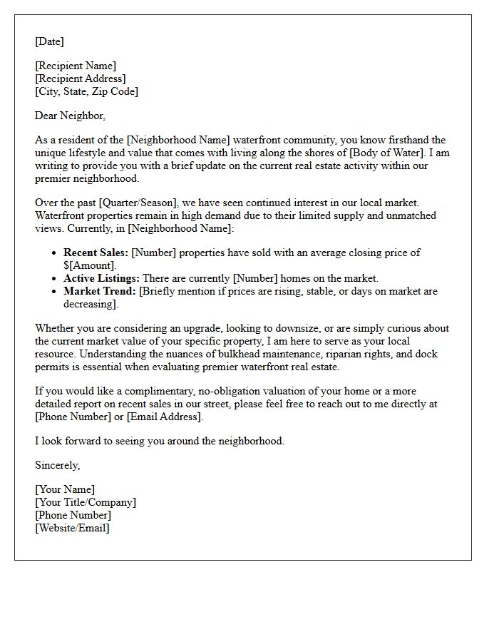 Premier Waterfront Property Neighborhood Update Letter