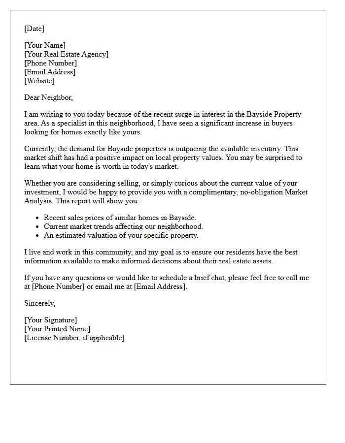 Bayside Property Neighborhood Real Estate Letter