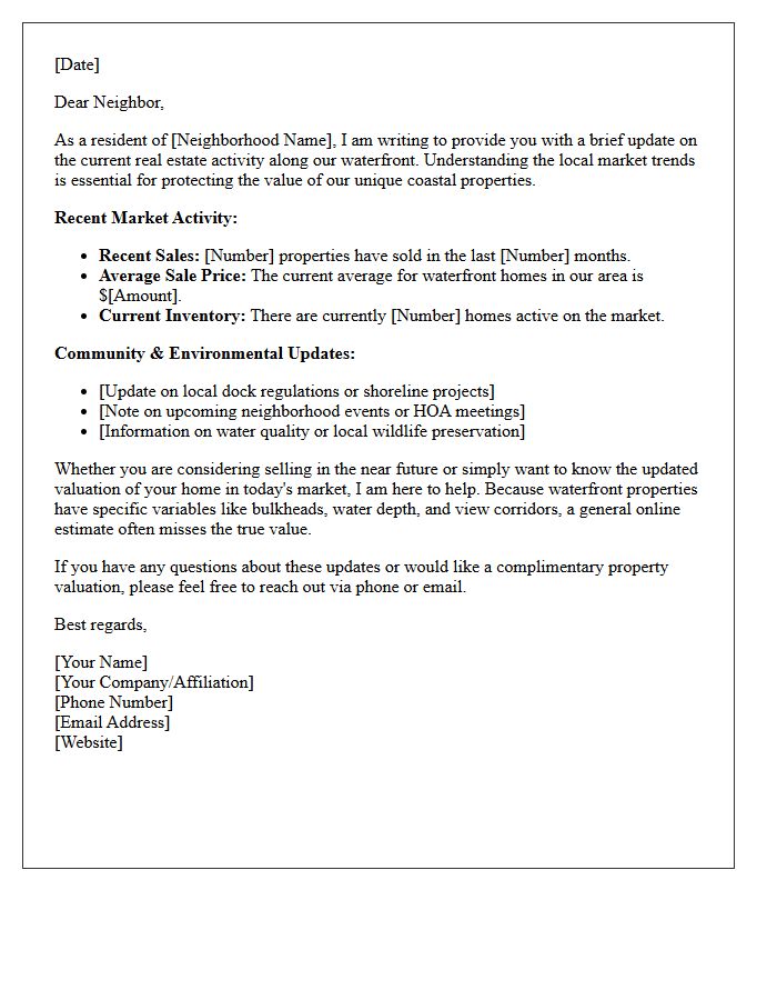 Local Waterfront Property Neighborhood Update Letter