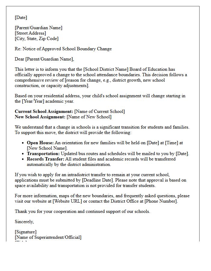 Approved School District Boundary Change Impact Letter