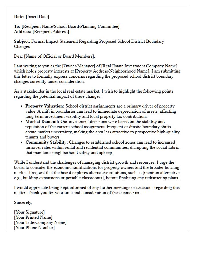 Real Estate Investment School District Boundary Change Impact Letter