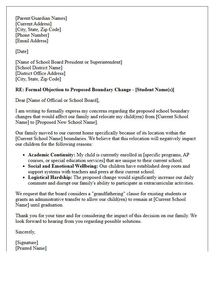 Family Relocation School District Boundary Change Impact Letter