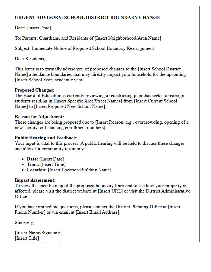 Urgent Advisory School District Boundary Change Impact Letter