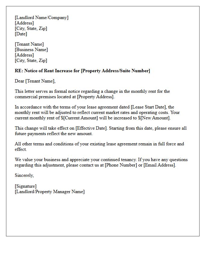 Commercial Property Rent Increase Letter