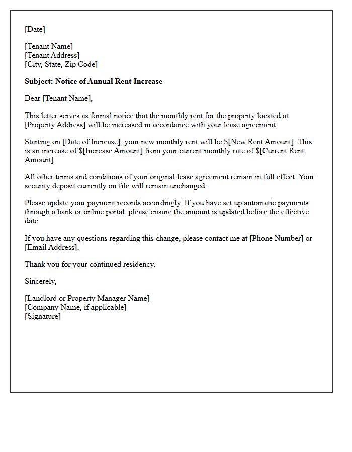 Annual Rent Increase Notification Letter