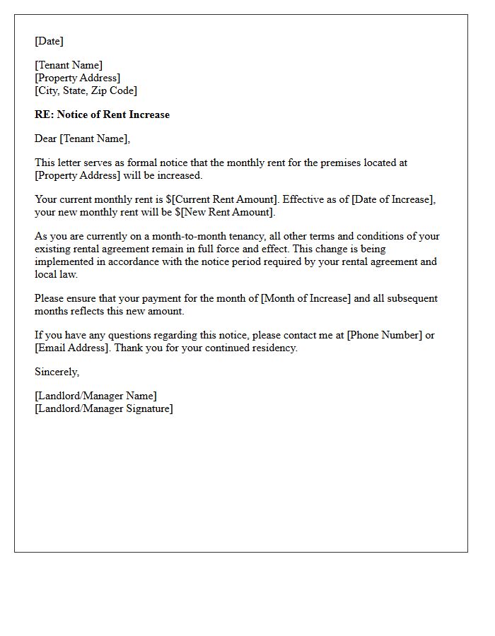 Month-to-Month Tenancy Rent Increase Letter