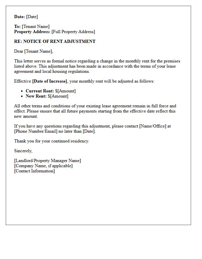 Official Rent Adjustment Notice Letter