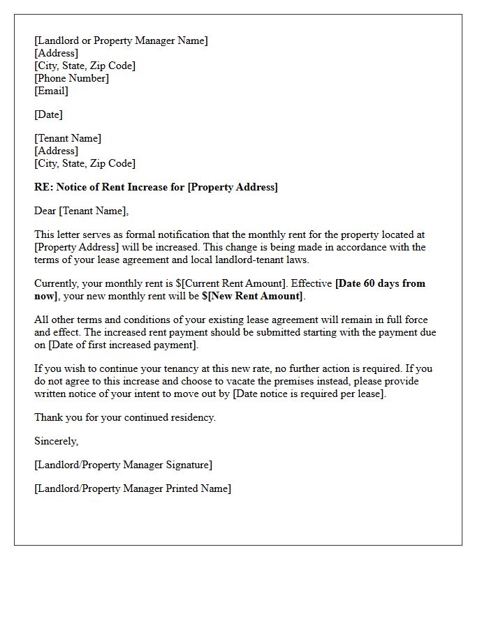 Sixty-Day Rent Increase Notification Letter