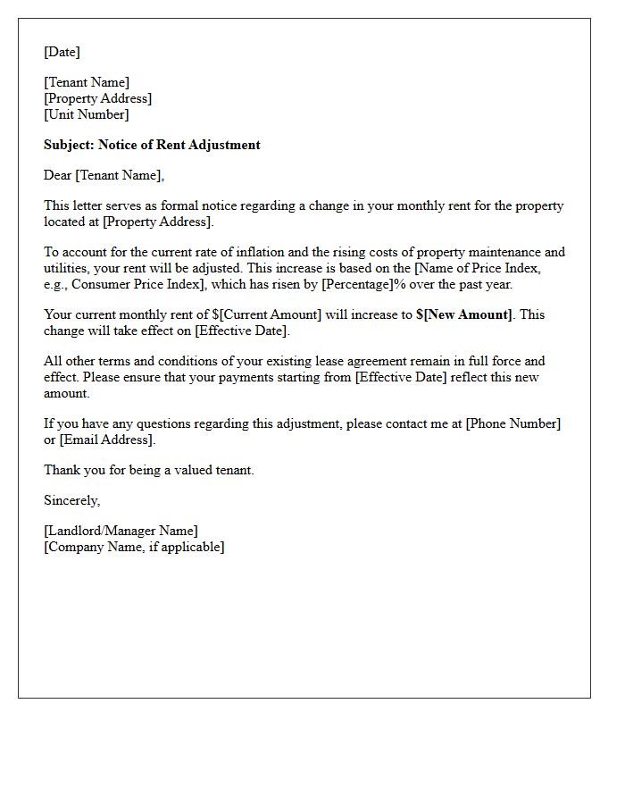 Inflation-Adjusted Rent Increase Letter