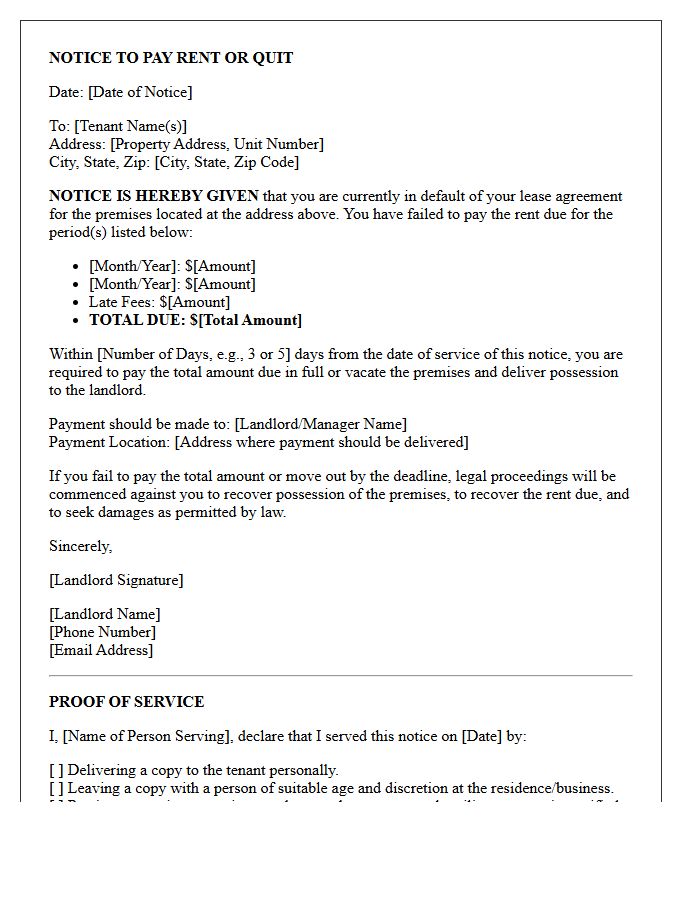 Notice To Pay Rent Or Quit Letter