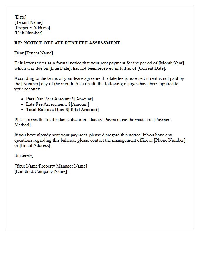 Late Rent Fee Assessment Letter