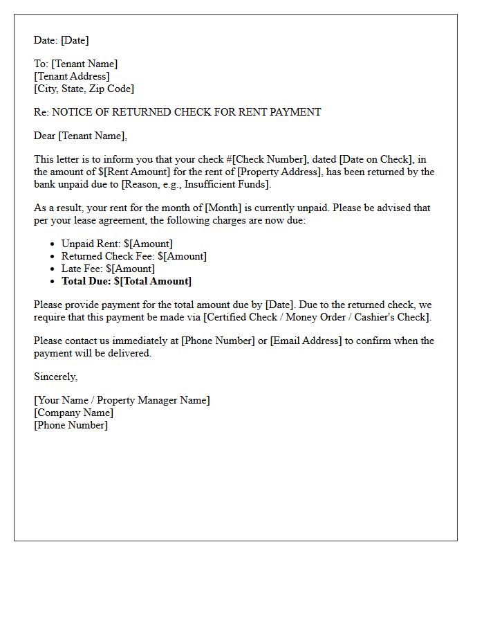 Returned Check For Rent Payment Letter