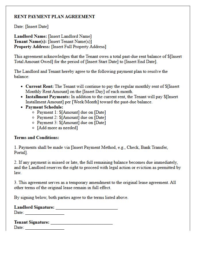Rent Payment Plan Agreement Letter