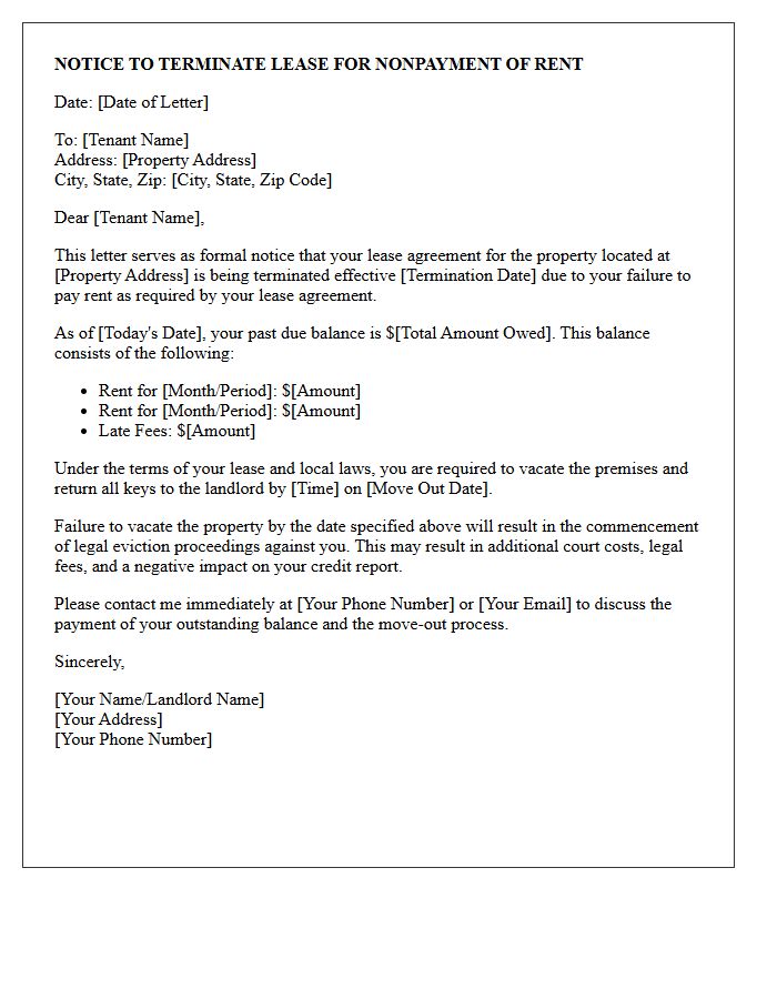 Lease Termination For Nonpayment Of Rent Letter